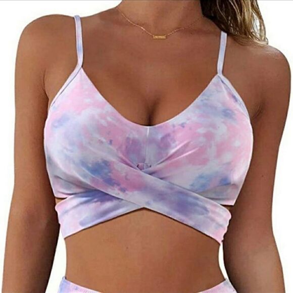 Pastel Tie Dye Criss Cross Bikini 2 Piece Swimsuit - Picture 4 of 8
